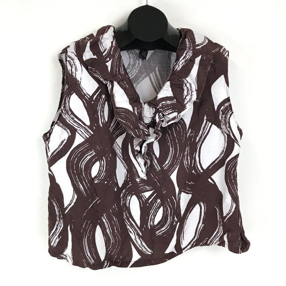 Sherry Taylor Sleeveless V-Neck Blouse Women's Plus Size 3X Ruffle Trim Side Zip